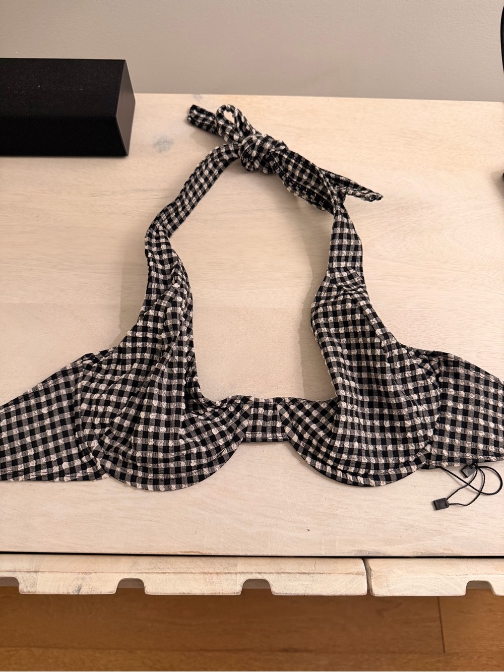 Faithfull the Brand Black & White Gingham Halter Bikini Top